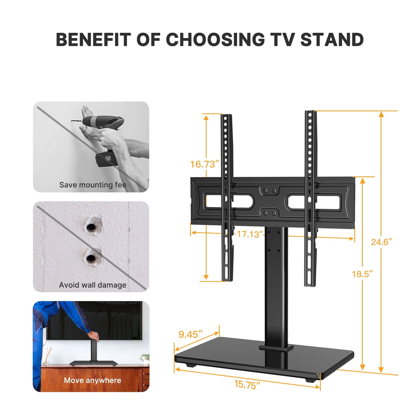 MountFTV Universal Table Top Swivel TV Stand Mount with Alloy Steel Glass Base for 32-65 inch TVs, Tabletop tv stand base with 35° Swivel, Hold up to 88Lbs, Max 400x400mm