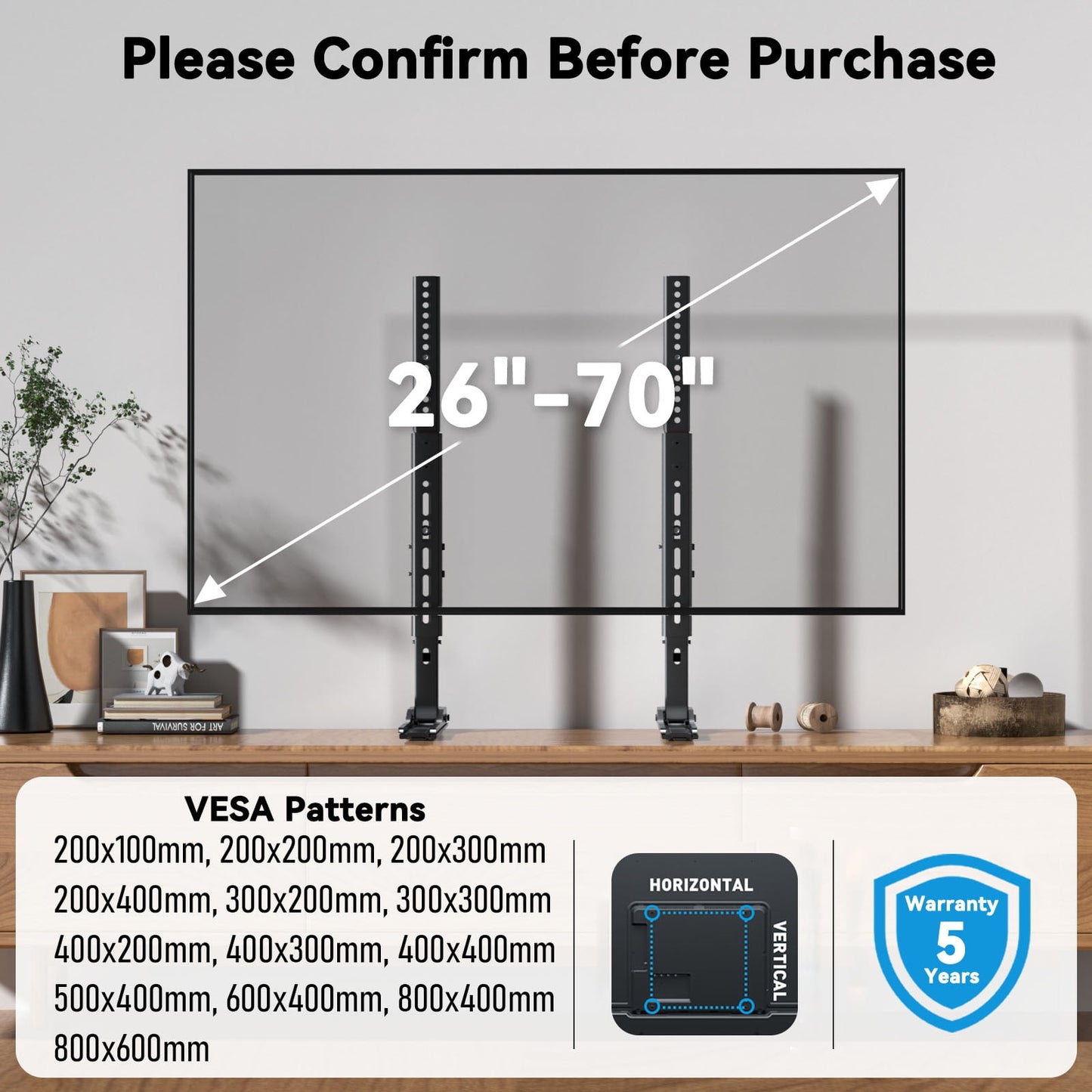 Universal Table Top TV Stand for 22 - 70 inch Flat Screen, LCD TVs Premium Height Adjustable Leg Stand Holds up to 110lbs