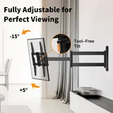 MountFTV Full Motion TV Wall Mount Bracket for Most 32-82 Inch TV,Max 600x400mm and 100lbs Corner TV Wall Mount Long Arm with 32.37” Extend Support Swivel, Tilt, Level Adjustment