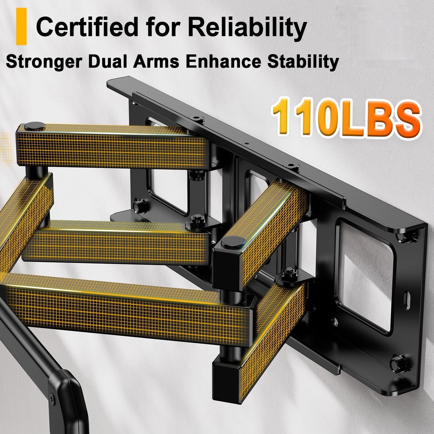 MountFTV Full Motion TV Wall Mount for 37-82" TVs with Swivel Tilt Extension, Max 600x400mm, Holds up to 110lbs, Fits 16" Wood Studs