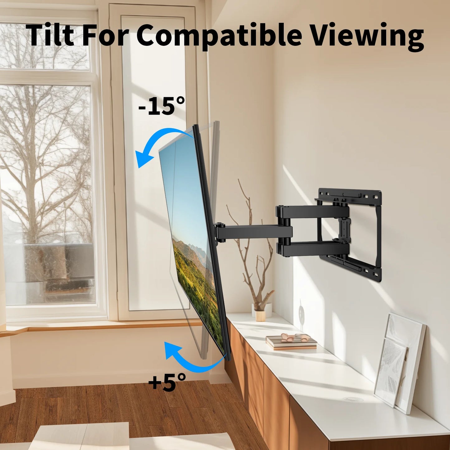MountFTV Full Motion TV Wall Mount for 26-70 inch TVs Bracket, Max 400x400mm, Hold up to 100lbs, Support Swivel, Tilt, Level Adjustment