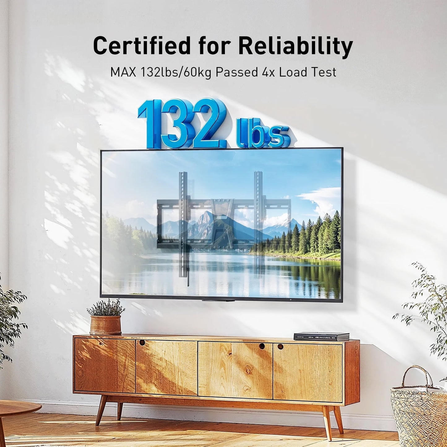 MountFTV Tilting TV Wall Mount Bracket for 37-82 inch Flat Screen TVs, Universal Low Profile Flat Wall Mount, Max 600x400mm,Holds up to 132 lbs,16", 18", 24" Wood Studs