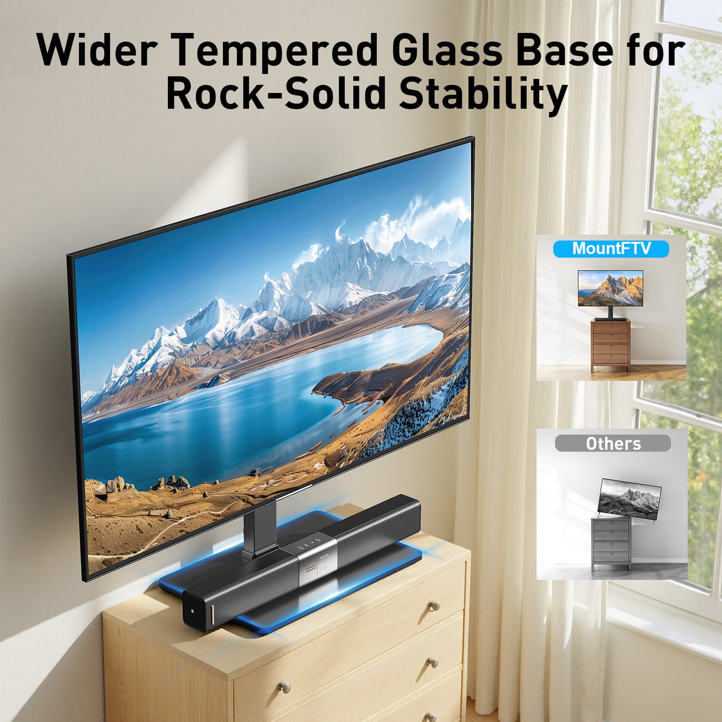 MountFTV Universal Table Top Swivel TV Stand with LED Lights for 32-70 inch TVs, 9 Height Adjustable Tabletop tv stand Mount with 35° Swivel and Tilt , Holds up to 88 lbs, Max 400x400mm