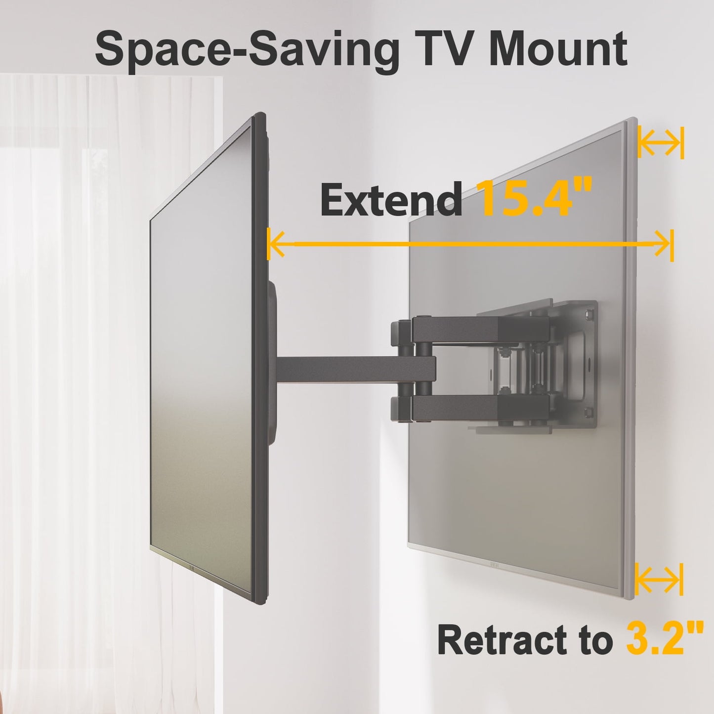 MountFTV Full Motion TV Wall Mount for 37-82" TVs with Swivel Tilt Extension, Max 600x400mm, Holds up to 110lbs, Fits 16" Wood Studs