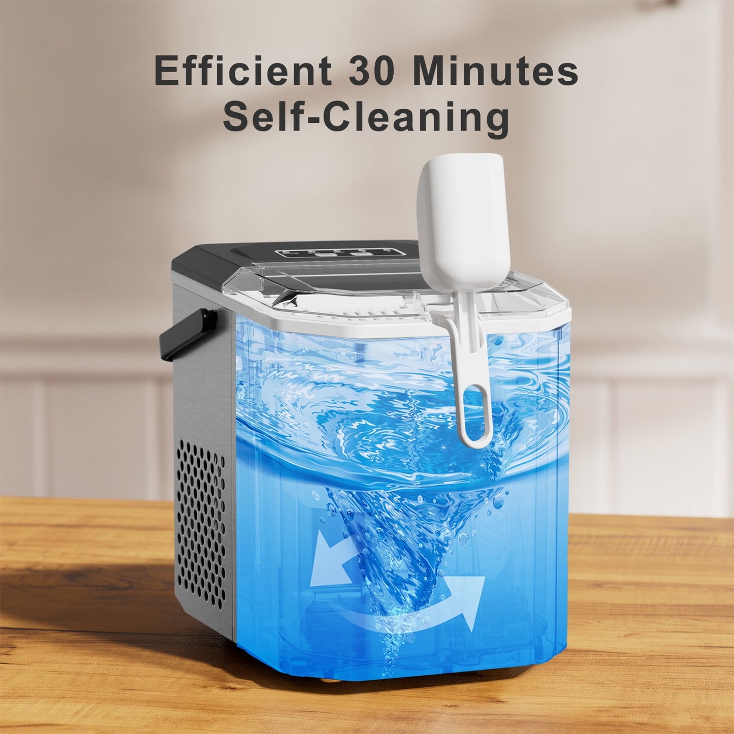 Philergo Countertop Ice Maker, Self-Cleaning Portable Ice Machine, 9 Cubes in 6 Mins, 26lbs/24H, Silver