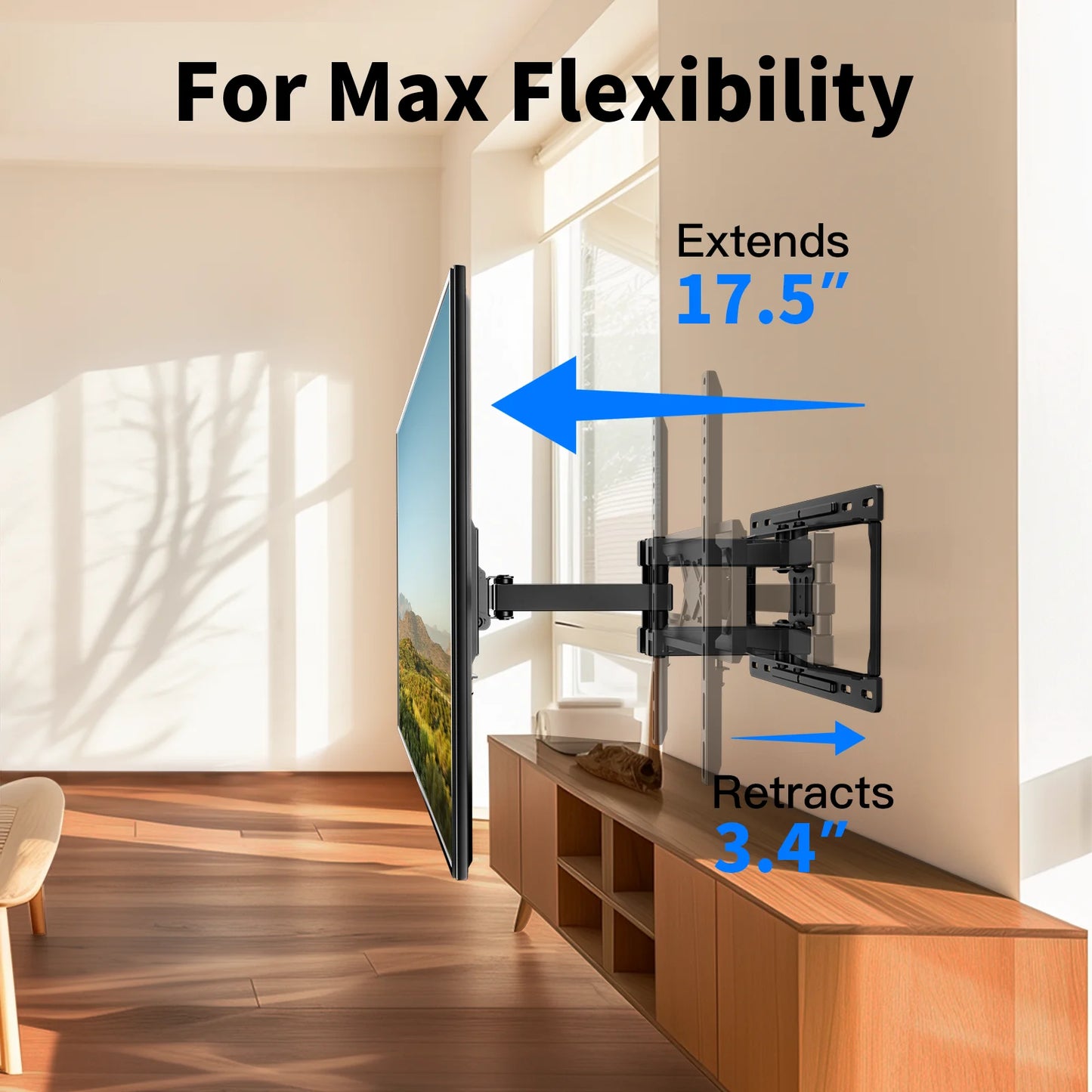 MountFTV Full Motion TV Wall Mount for 26-70 inch TVs Bracket, Max 400x400mm, Hold up to 100lbs, Support Swivel, Tilt, Level Adjustment