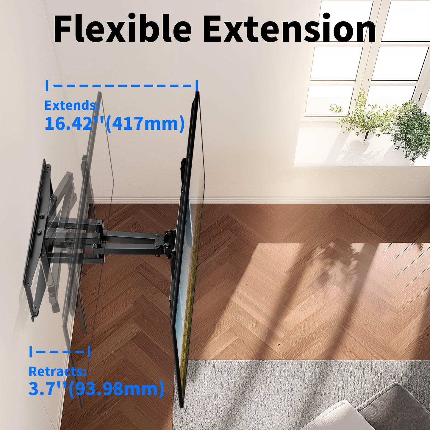 MountFTV Full Motion Swivel TV Wall Mount Bracket with Articulating Dual Arms for 26-70 inch Flat Curved TVs, Max 400x400mm, Hold up to 99 lbs,Fits 12″/16″ Wood Studs