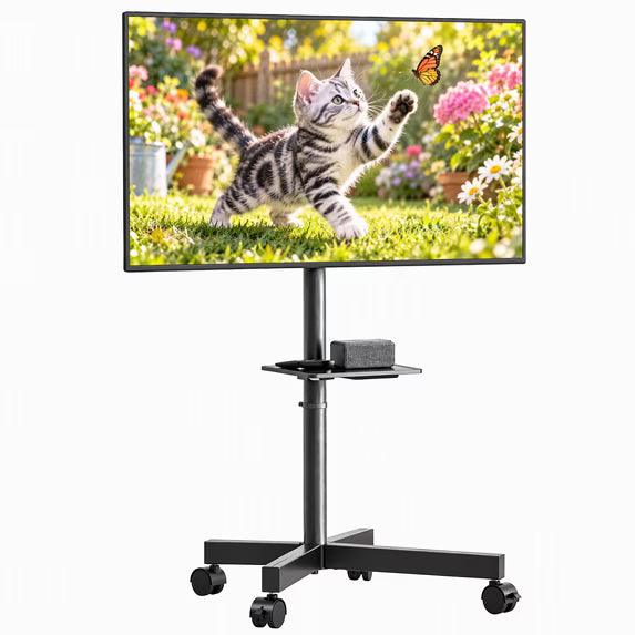 MountFTV Rolling TV Stand with Wheels for 23-60 Inch TVs, Height Adjustable Mobile TV Cart, Tilting TV Stand with AV Shelf, VESA 100x100mm-400x400mm, Holds 88 lbs