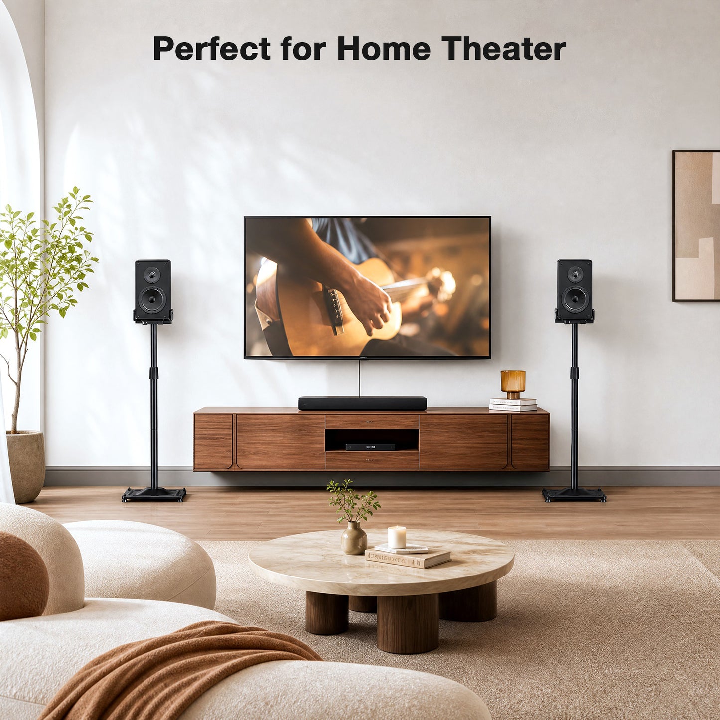 MountFTV Speaker Stands Height Adjustable,33.3" to 45.1",Floor Speaker Stand for Satellite & Studio & Bookshelf Speakers,up to 11lbs,for Surround Sound,1 Pair Black Stands