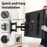 MountFTV Full Motion TV Wall Mount Bracket for Most 32-82 Inch TV,Max 600x400mm and 100lbs Corner TV Wall Mount Long Arm with 32.37” Extend Support Swivel, Tilt, Level Adjustment