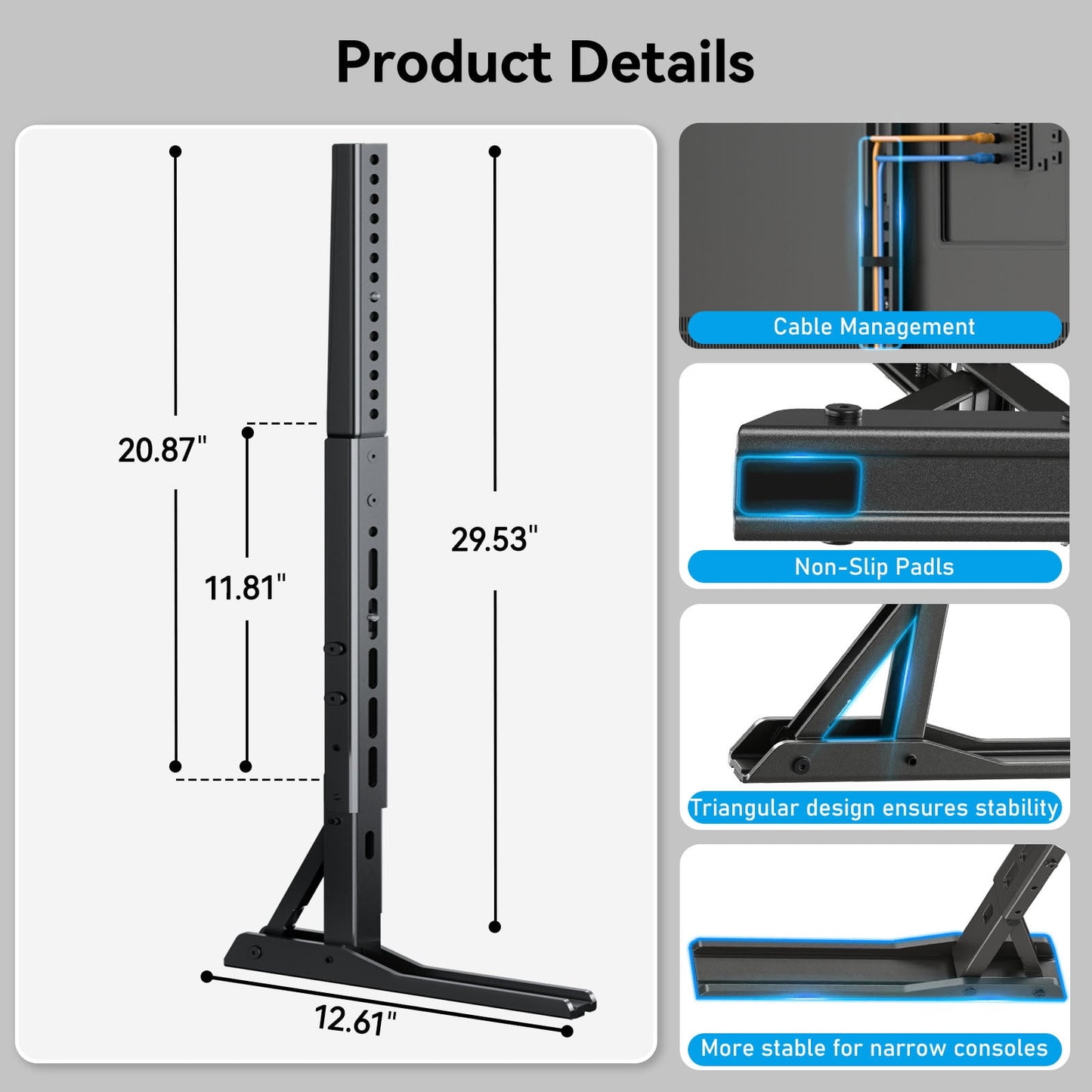 Universal Table Top TV Stand for 22 - 70 inch Flat Screen, LCD TVs Premium Height Adjustable Leg Stand Holds up to 110lbs