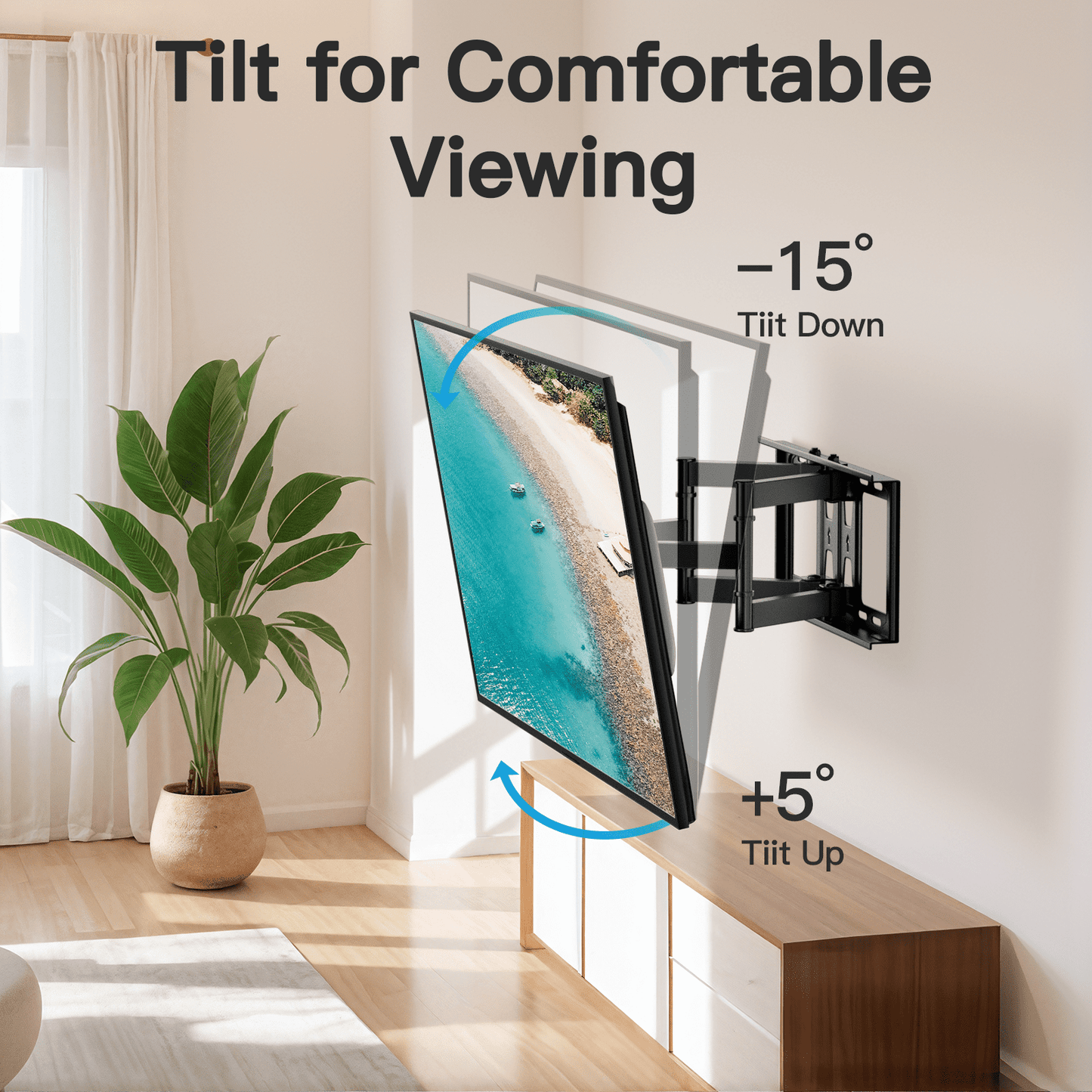 MountFTV Full Motion TV Wall Mount Bracket for 42-90 inch TVs, Heavy Duty tv wall mount with Swivels Tilts Extension, Max 600x400mm, Holds up to 132lbs, 12 /16 inch Wood Studs