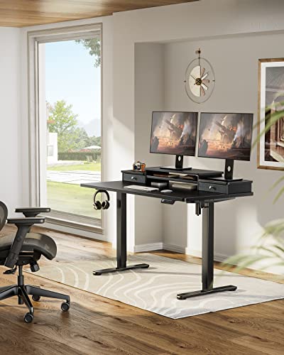 ErGear Electric Standing Desk with Double Drawers, 48x24 Inches Adjustable Height Sit Stand Up Desk, Home Office Desk Computer Workstation with Storage Shelf, Black