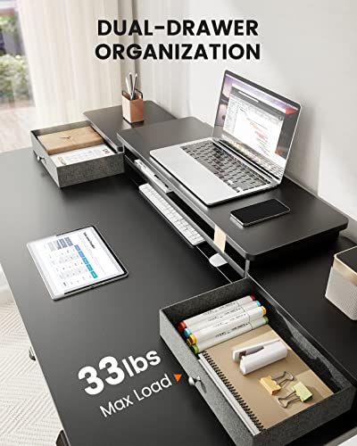 ErGear Electric Standing Desk with Double Drawers, 48x24 Inches Adjustable Height Sit Stand Up Desk, Home Office Desk Computer Workstation with Storage Shelf, Black