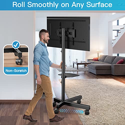PERLESMITH Mobile TV Stand for 23-60 Inch LCD LED Flat/Curved Panel Screen TVs, Tilt TV Cart Holds up to 88Lbs Portable TV Stand with Laptop Shelf Rolling Floor TV Stand Max VESA 400x400mm (PSTVMC06)