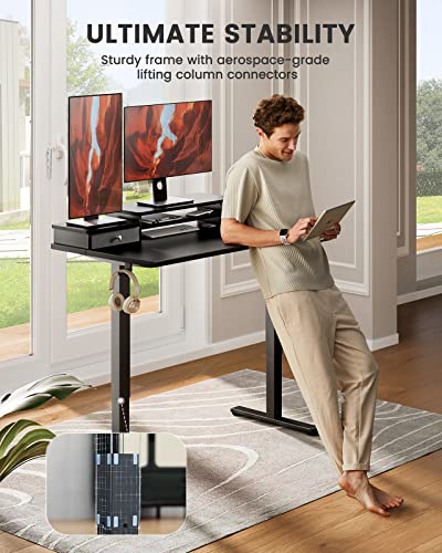 ErGear Electric Standing Desk with Double Drawers, 48x24 Inches Adjustable Height Sit Stand Up Desk, Home Office Desk Computer Workstation with Storage Shelf, Black