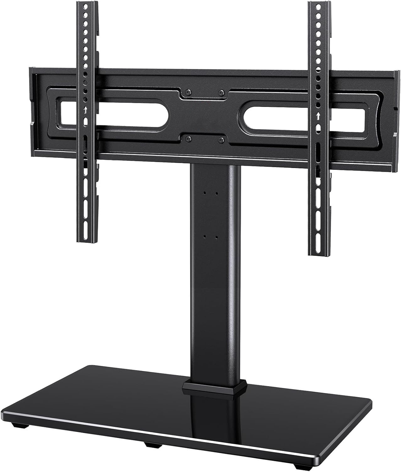 MountFTV Universal Table Top TV Stand for 32-80" Flat Screen TVs, Max 600x400mm, Up to 110 lbs, Tabletop TV Mount with 9 Height Adjustable, Alloy Steel Glass Base