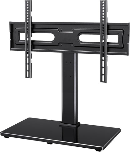 MountFTV Universal Table Top TV Stand for 32-80" Flat Screen TVs, Max 600x400mm, Up to 110 lbs, Tabletop TV Mount with 9 Height Adjustable, Alloy Steel Glass Base