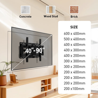 MountFTV Full Motion TV Wall Mount for 40 – 90 Inch Flat Curved TVs, Up to 132 lbs, 12"/16" Wood Studs, TV Stand with Tool-Free Tilt, Swivel, Extension,600 x 400mm