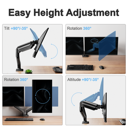 Dual Monitor Mount Stand for 13-32 inch Screens, 360° Heavy Duty Adjustable Arm Desk Mount with Tilt, Swivel, Rotation, Holds Up to 22lbs per Monitor Arm