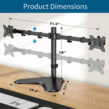 Dual Monitor Stand for Two 13-32 inch Flat Curved LCD Screens with Swivel, Tilt, Rotation & Height Adjustable Free Standing, Black