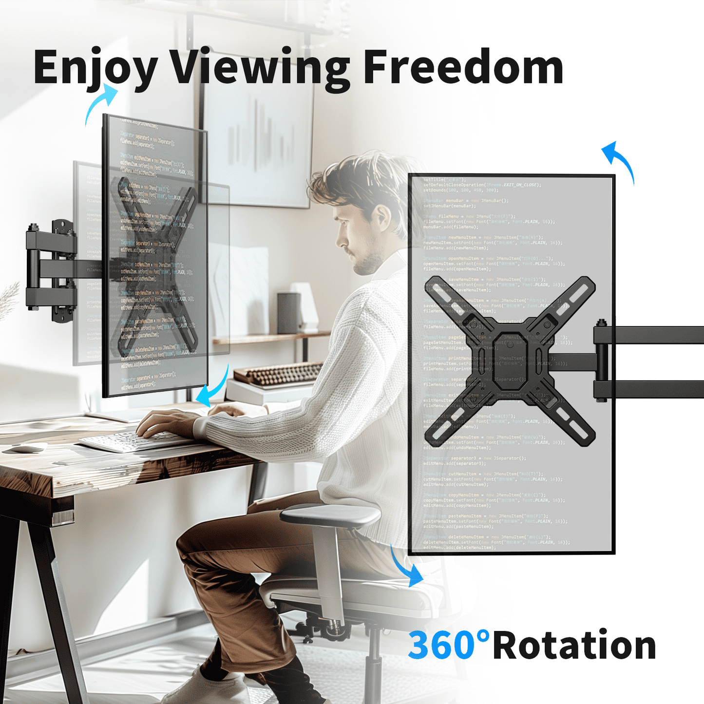 MountFTV Full Motion TV Wall Mount Bracket 360°Rotation for 13-42 inch Flat Curved Screen Universal TVs & Monitors, Max 200x200mm, Holds up to 44 lbs