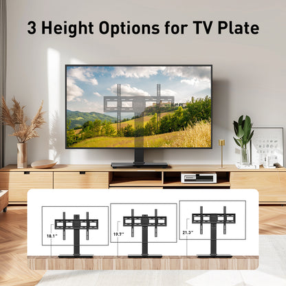 MountFTV Universal Table Top TV Stand for 32-80" Flat Screen TVs, Max 600x400mm, Up to 110 lbs, Tabletop TV Mount with 9 Height Adjustable, Alloy Steel Glass Base