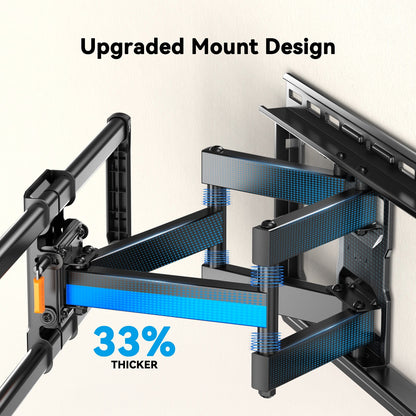 MountFTV Full Motion TV Wall Mount for 40 – 90 Inch Flat Curved TVs, Up to 132 lbs, 12"/16" Wood Studs, TV Stand with Tool-Free Tilt, Swivel, Extension,600 x 400mm