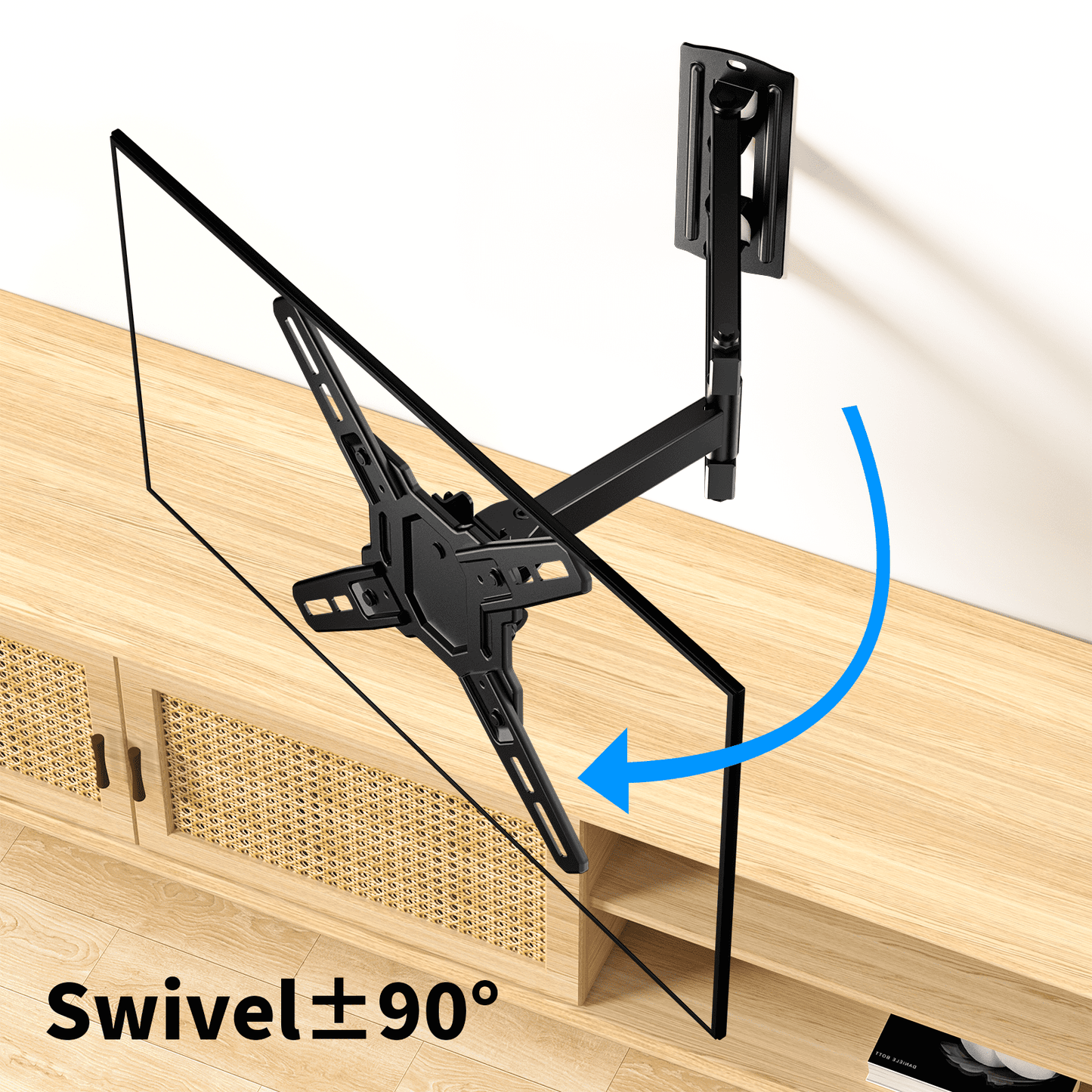 MountFTV Full Motion TV Wall Mount Bracket 360°Rotation for 13-42 inch Flat Curved Screen Universal TVs & Monitors, Max 200x200mm, Holds up to 44 lbs