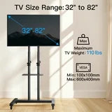Modern Rolling TV Stand with Metal Shelf for 32-82 Inch TVs ,Height Adjustable Mobile TV Cart with Swivel Tilt, Max 600x400mm, Holds up to 110 lbs