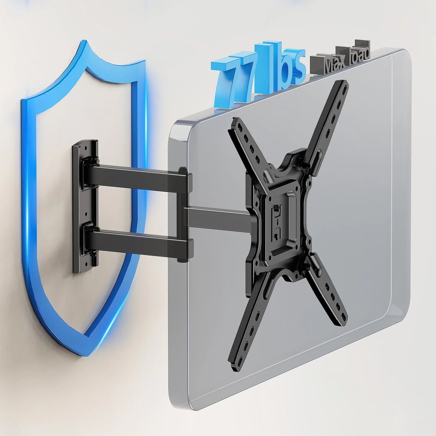 MountFTV Full Motion TV Wall Mount Bracket for 26-65 inch TVs, Corner TV Bracket Wall Mount with Extension, Tilt, Swivel, Leveling, Max 400*400mm, Holds up to 77 lbs, Single Wood Studs