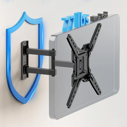 MountFTV Full Motion TV Wall Mount Bracket for 26-65 inch TVs, Corner TV Bracket Wall Mount with Extension, Tilt, Swivel, Leveling, Max 400*400mm, Holds up to 77 lbs, Single Wood Studs