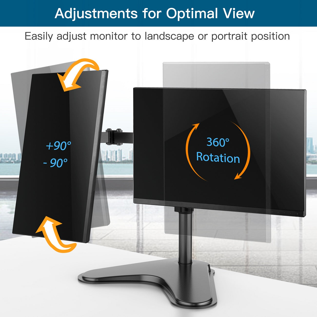 Dual Monitor Stand for Two 13-32 inch Flat Curved LCD Screens with Swivel, Tilt, Rotation & Height Adjustable Free Standing, Black