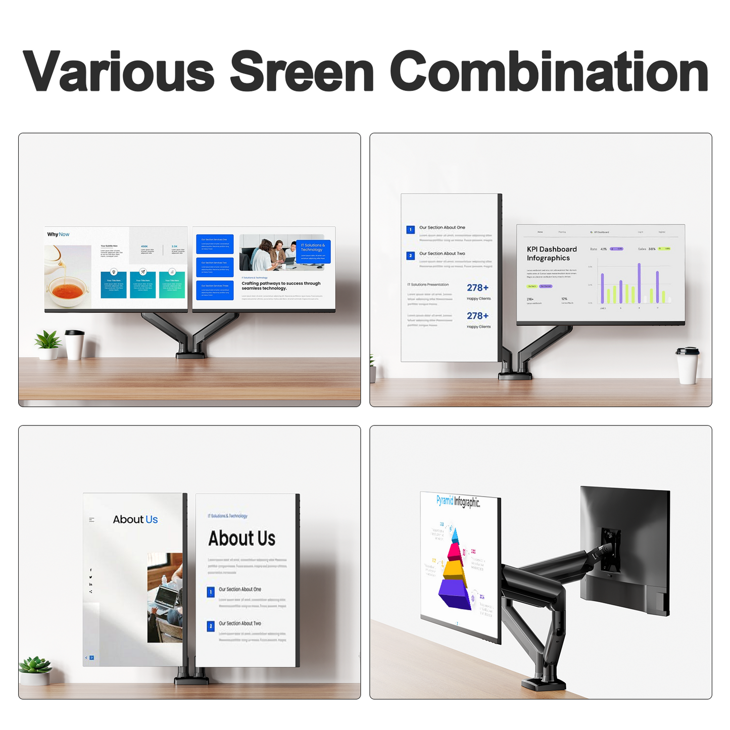 Dual Monitor Mount Stand for 13-32 inch Screens, 360° Heavy Duty Adjustable Arm Desk Mount with Tilt, Swivel, Rotation, Holds Up to 22lbs per Monitor Arm