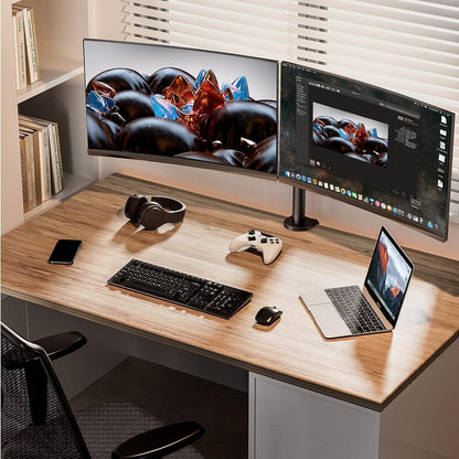 Dual Monitor Stand for 13 to 32 Inch Screens, Desk Mount with C-Clamp, Each Arm Holds 17.6 lbs, Double Monitor Mount Full Motion Adjustability for Height, Swivel, Tilt, and Rotation, Max 100x100mm