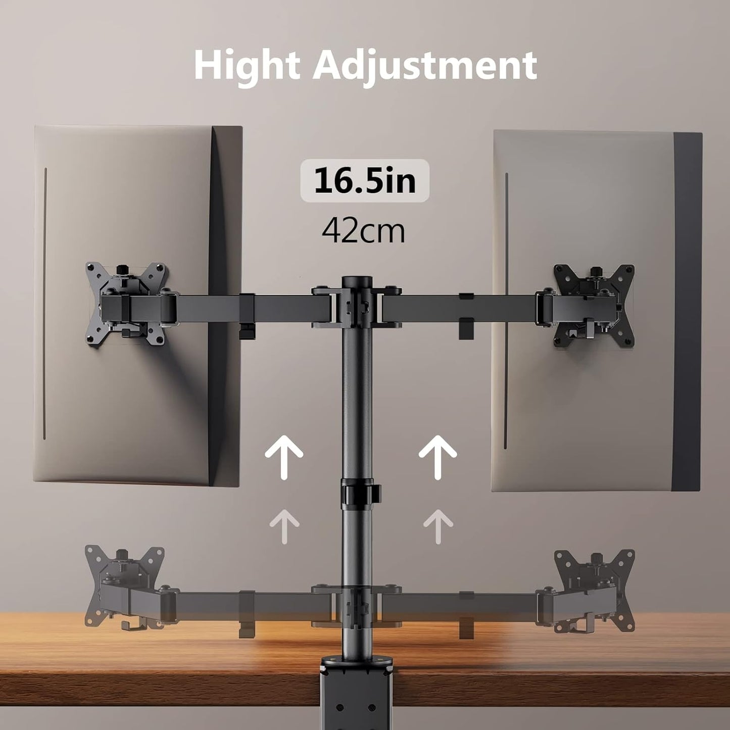Dual Monitor Stand for 13 to 32 Inch Screens, Desk Mount with C-Clamp, Each Arm Holds 17.6 lbs, Double Monitor Mount Full Motion Adjustability for Height, Swivel, Tilt, and Rotation, Max 100x100mm