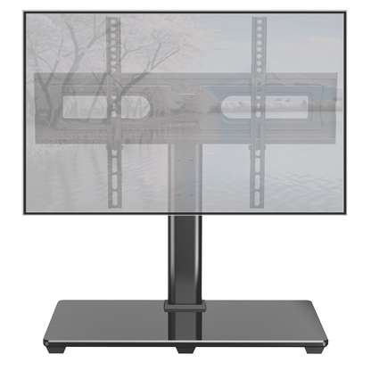 MountFTV Universal Table Top TV Stand for 32-80" Flat Screen TVs, Max 600x400mm, Up to 110 lbs, Tabletop TV Mount with 9 Height Adjustable, Alloy Steel Glass Base
