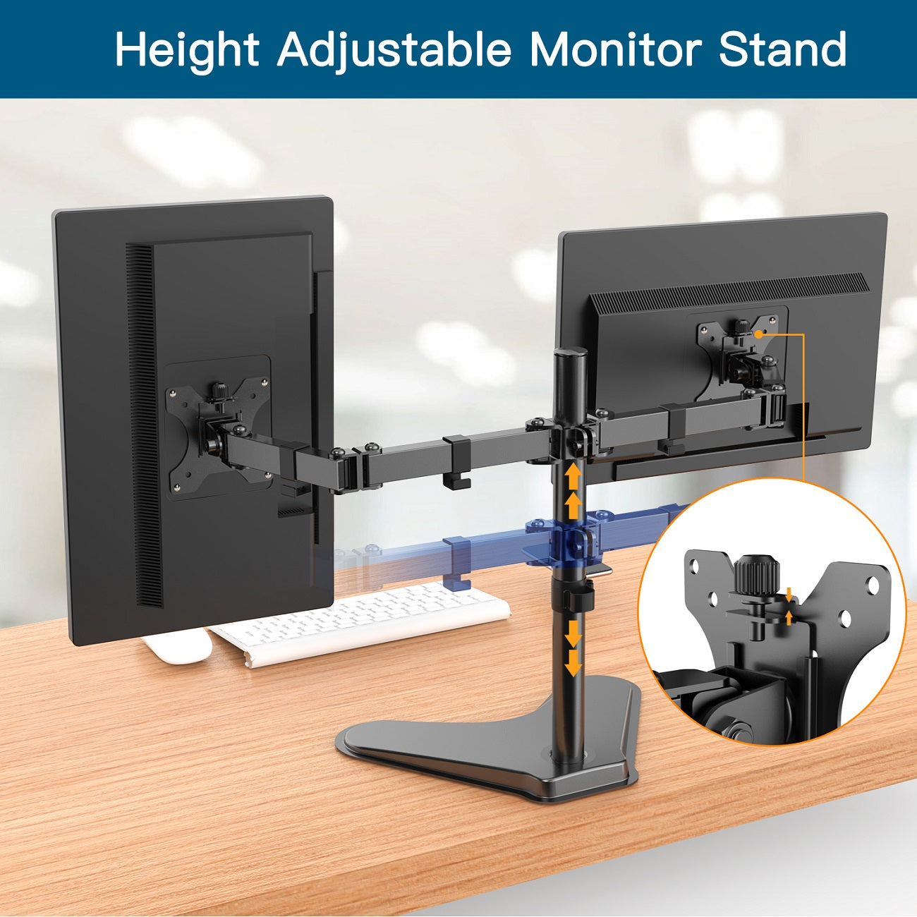 Dual Monitor Stand for Two 13-32 inch Flat Curved LCD Screens with Swivel, Tilt, Rotation & Height Adjustable Free Standing, Black