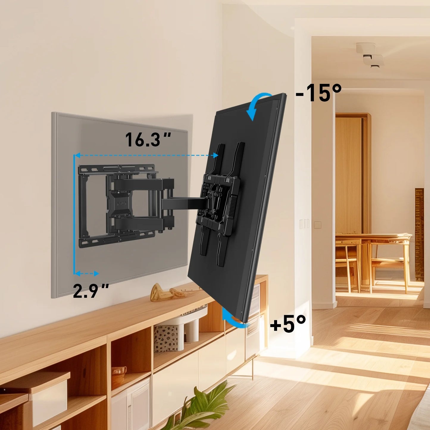 MountFTV Full Motion TV Wall Mount for 40 – 90 Inch Flat Curved TVs, Up to 132 lbs, 12"/16" Wood Studs, TV Stand with Tool-Free Tilt, Swivel, Extension,600 x 400mm