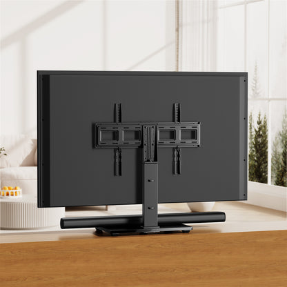 MountFTV Universal Table Top TV Stand for 32-80" Flat Screen TVs, Max 600x400mm, Up to 110 lbs, Tabletop TV Mount with 9 Height Adjustable, Alloy Steel Glass Base