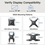 MountFTV Full Motion TV Wall Mount 360°Rotation Bracket for 13-42 Inch TVs and Monitors, Swivel Tilt Extension with Articulating Arms, Supports Up to 44 lbs, Max 200x200mm