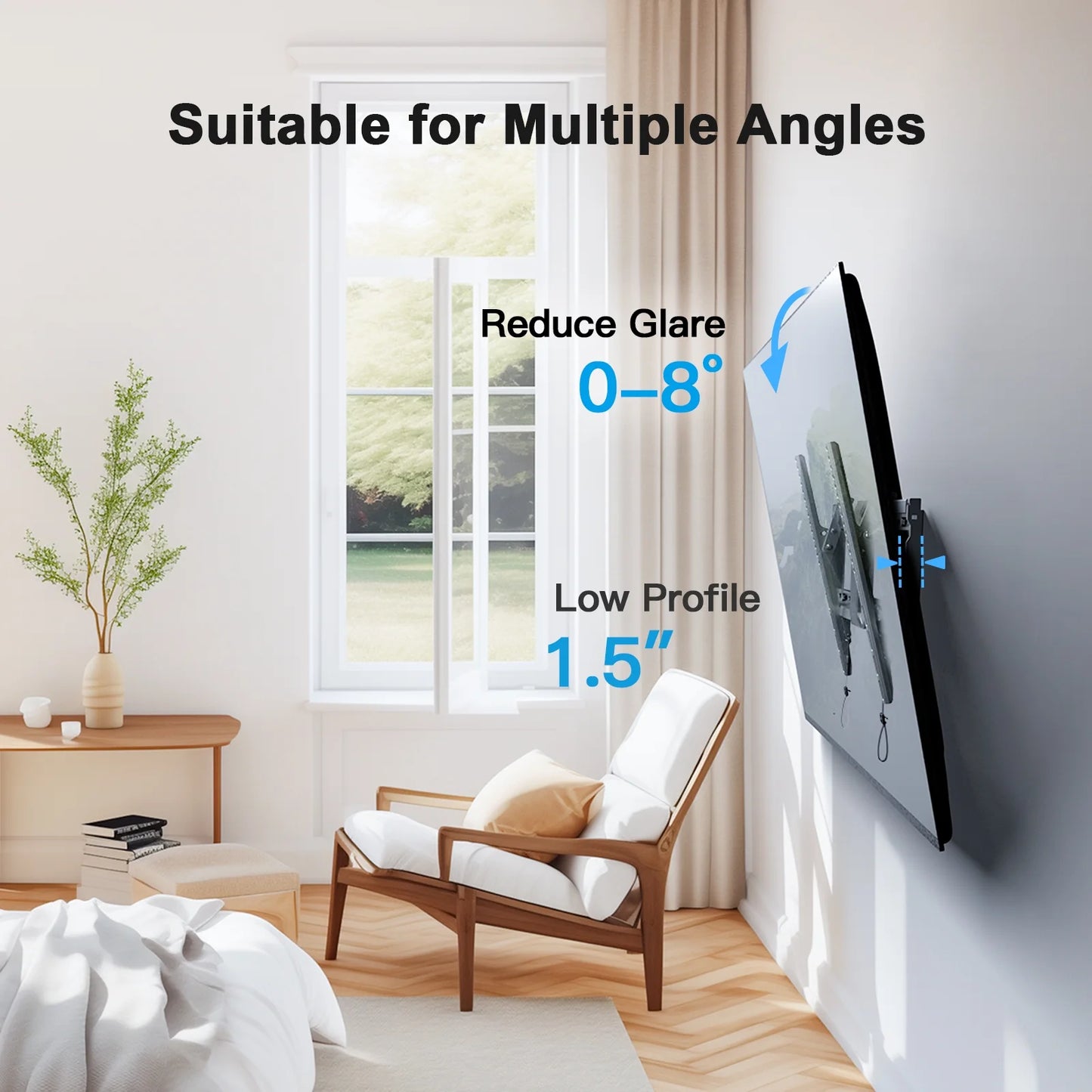 MountFTV Low Profile Tilting TV Wall Mount Bracket with Adjustable Pull Cords for 37-86 inch LED LCD OLED TVs, Max 600 x 400mm, Holds up to 132lbs