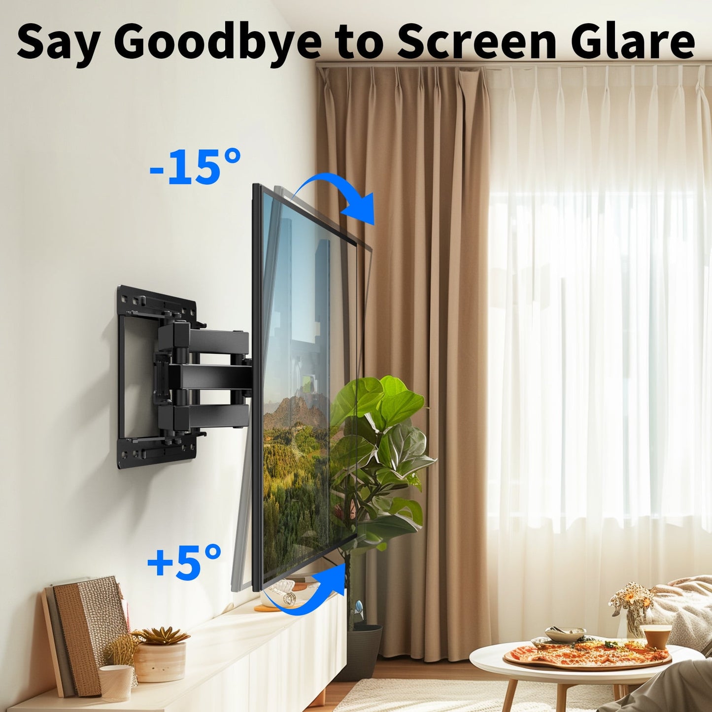 MountFTV Full Motion Swivel TV Wall Mount Bracket with Articulating Dual Arms for 26-70 inch Flat Curved TVs, Max 400x400mm, Hold up to 99 lbs,Fits 12″/16″ Wood Studs