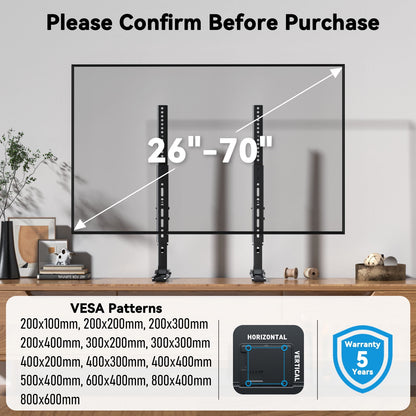 Universal Table Top TV Stand for 22 - 70 inch Flat Screen, LCD TVs Premium Height Adjustable Leg Stand Holds up to 110lbs