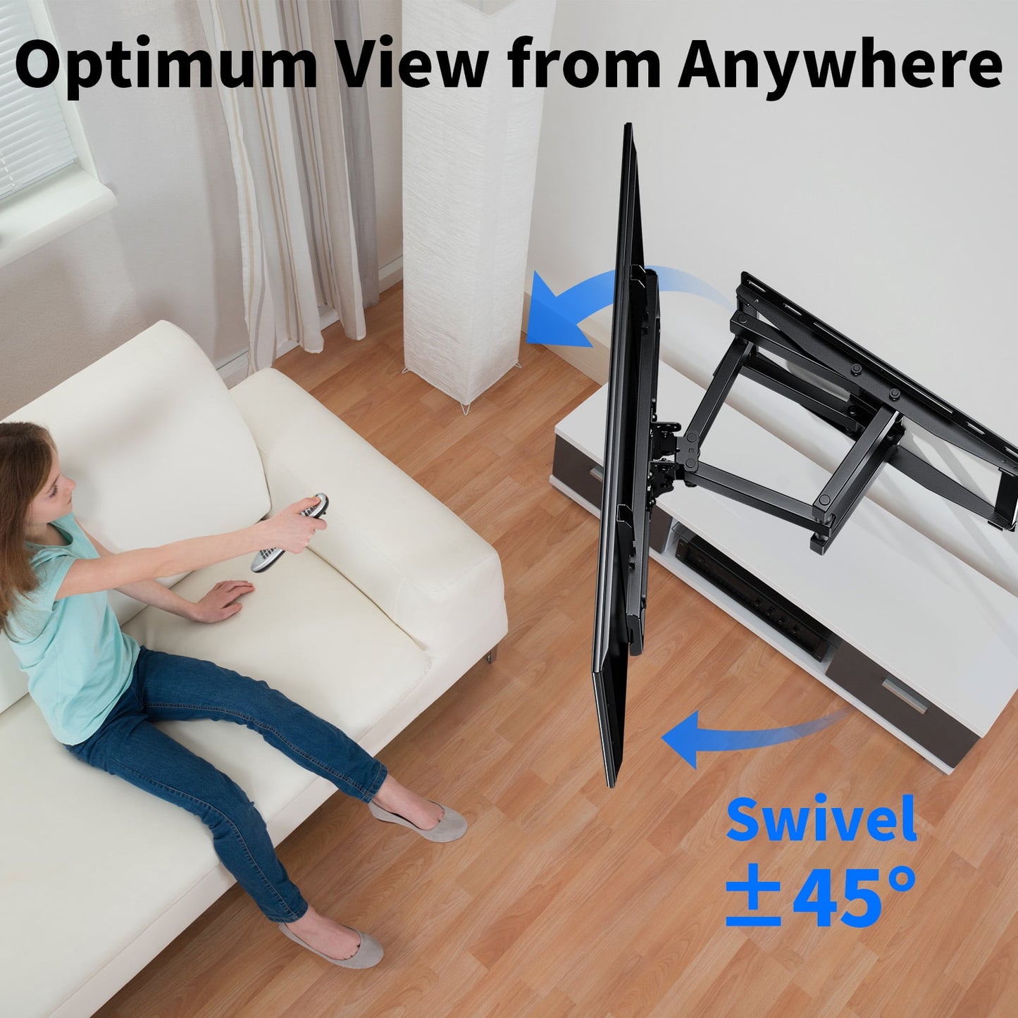MountFTV Full Motion Swivel TV Wall Mount Bracket with Articulating Dual Arms for 26-70 inch Flat Curved TVs, Max 400x400mm, Hold up to 99 lbs,Fits 12″/16″ Wood Studs