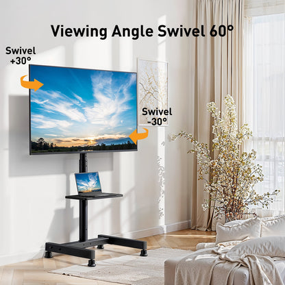 MountFTV Floor TV Stand for 26-50 inch Flat Screen or Curved, TVs Monitors Display Trolley Loading 55 lbs, Max 300x300mm