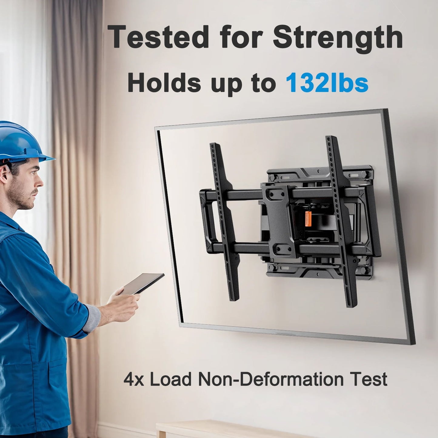 MountFTV Full Motion TV Wall Mount Bracket with Tool-Free Tilt for 42-90 Inch TVs, 6 Articulating Arms Heavy Duty TV Wall Mount, Holds up to 132 lbs, Max 600x400mm, Fits 12”/16” Wood Studs