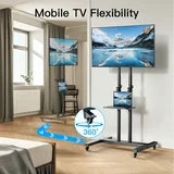 Modern Rolling TV Stand with Metal Shelf for 32-82 Inch TVs ,Height Adjustable Mobile TV Cart with Swivel Tilt, Max 600x400mm, Holds up to 110 lbs