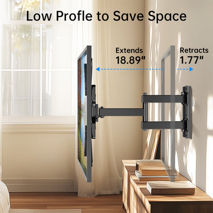 MountFTV Full Motion TV Wall Mount Bracket for 26-65 inch TVs, Corner TV Bracket Wall Mount with Extension, Tilt, Swivel, Leveling, Max 400*400mm, Holds up to 77 lbs, Single Wood Studs