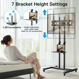 Modern Rolling TV Stand with Metal Shelf for 32-82 Inch TVs ,Height Adjustable Mobile TV Cart with Swivel Tilt, Max 600x400mm, Holds up to 110 lbs
